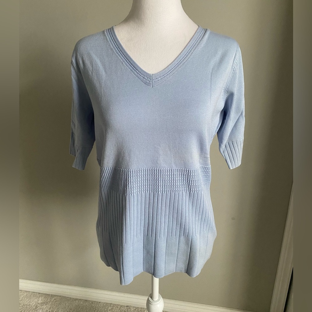 Pendleton Sky Blue V-Neck Silk Cotton Top